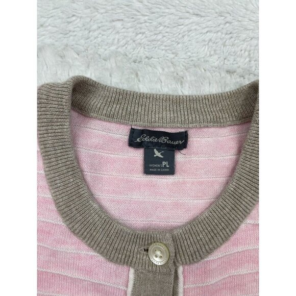Eddie Bauer Womens Cardigan Sweater Large Petite Pink Stripe - Picture 3 of 6
